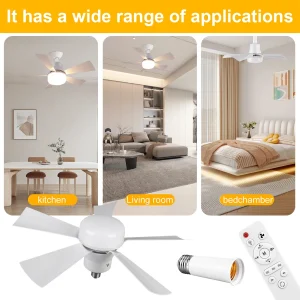 Socket Fan Light with Remote Light Bulb Fan Adjustable Wind Speed Timing Wireless Fan Dimmable for Living Room Bedroom