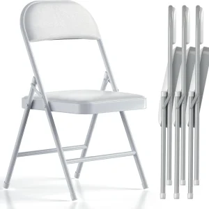 Folding Chairs with Padded Cushion, Durable Steel Frame, 4-Pack White