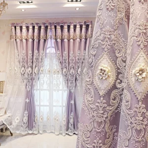 1PC Curtains,Luxury vintage-style embroidered curtains with 3D relief patterns.