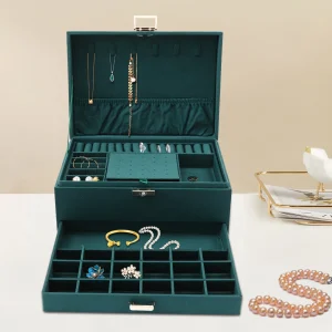 3-Tier Dark Green Jewelry Box Organizer.