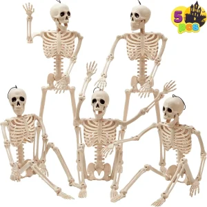 5pcs Halloween Skeleton Decorations, 16 inches, Photobooth Props for Party Events, full-body movable joints, for Halloween decoration