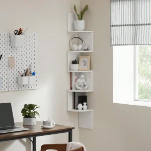 5-Tier Corner Floating Shelf Wall Mounted, Zigzag Bookshelf Display Rack, Space-Saving Wall Shelf for Bedroom, Living Room, Bathroom, Home Office, Multiple Colors
