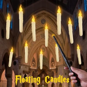 Halloween Floating Candles with Magic Wand Flickering Warm Light LED Flameless Candle Taper Candles.
